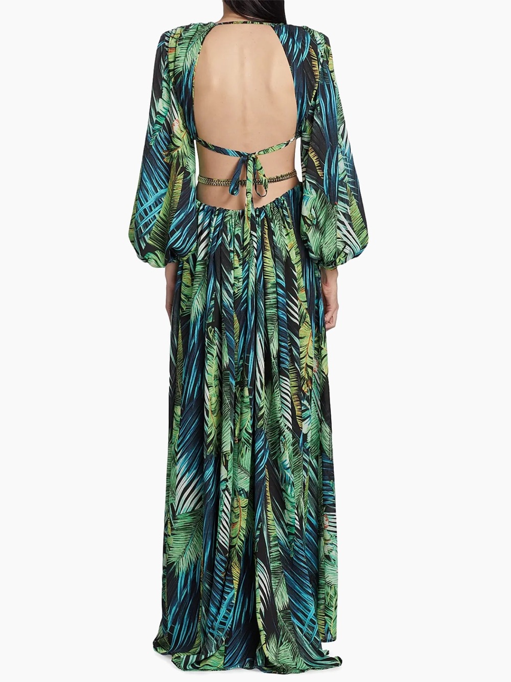 Bronx & Banco Jungle Cut Out Tropical Silk Maxi Dress Green M US 6 - Picture 3 of 14